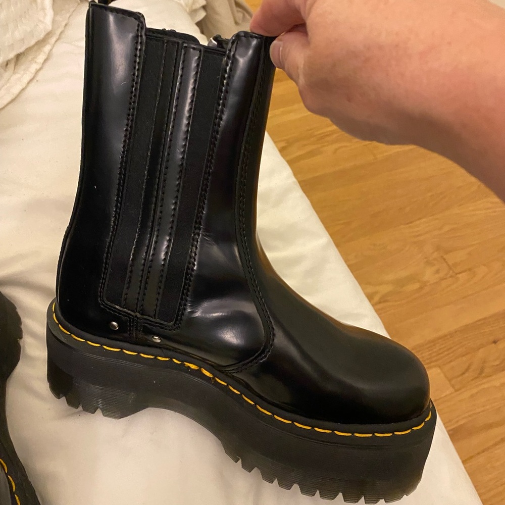 Dr. Martens Black Leather Combat Boots with Yellow Stitching - Picture 5 of 9